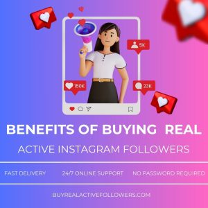 A girl is announcing benefits of buying real active followers