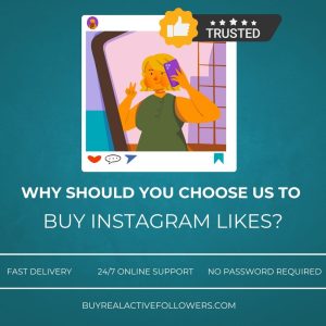 there is a one instagram post, written (why should you choose us to buy instagram likes) in the footer of image cachy line and website url.