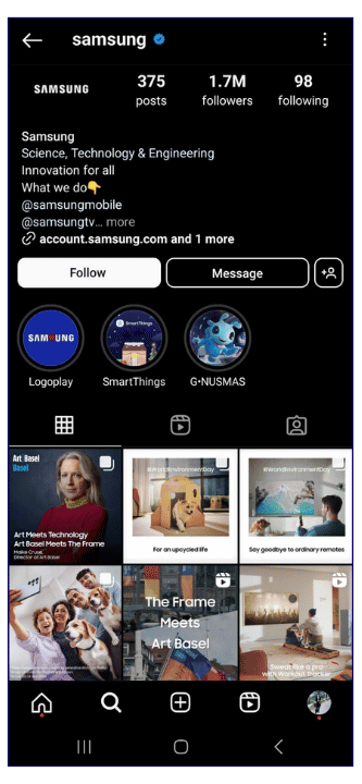 Samsung Profile Page